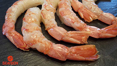 A photograph of Argentine langostino peeled tail on (PTO)